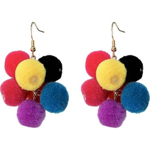 Color Hair Ball Earrings New Trendy Korean Temperament Net Red Earrings Female Long Fashion Personality Earrings