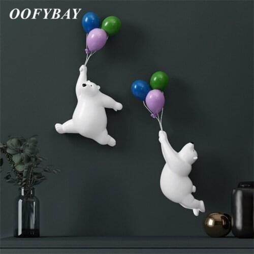 Nordic Resin Balloon Bear Sculpture Wall Mounted Modern Abstract Figurines Living Room Animal Statue Home Decoration Ornaments