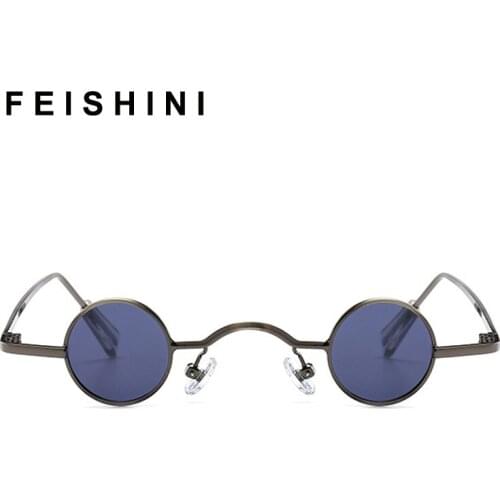 FEISHINI Blue Classic Vintage Gothic Vampire polarized Round Sunglasses Men Small SteamPunk Brand Design Glasses Oculos De Sol