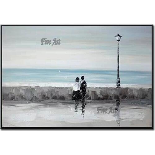 Modern Home Decor Wall Canvas Art Hand-painted Abstract Figure Beside Beach Picture Oil Painting Canvas Artwork For Living Room