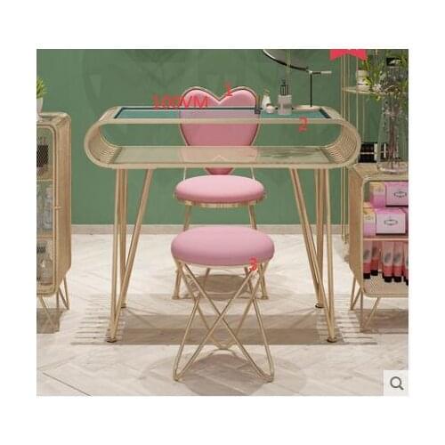 Iron art net red nail table single table and chair set nordic light luxury nail table golden paint manicure table