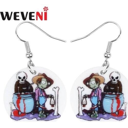 WEVENI Acrylic Halloween Anime Blood Skeleton Skull Zombie Round Earrings Drop Dangle Decoation Jewelry Women Girls Party Gifts