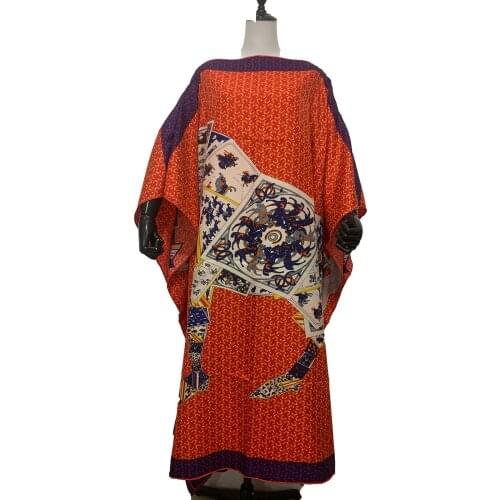 Bright color silk printed boho clothing европейская одежда free size Kuwait autumn spring sexy lady party silk kaftan dress