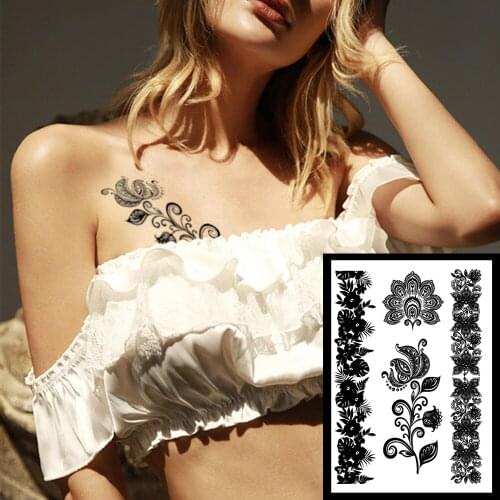 Women Sexy Henna Flower Temporary Tattoo Stickers Flower Pendant Black Waterproof Fake Jewelry Tatoos Lotus Body Art Tattoo Lace