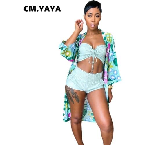 CM.YAYA Women Cloak Print Three Quarter Sleeve Long Loose Ponchos Fashion Beachwear Summer Casual Clothing 2021