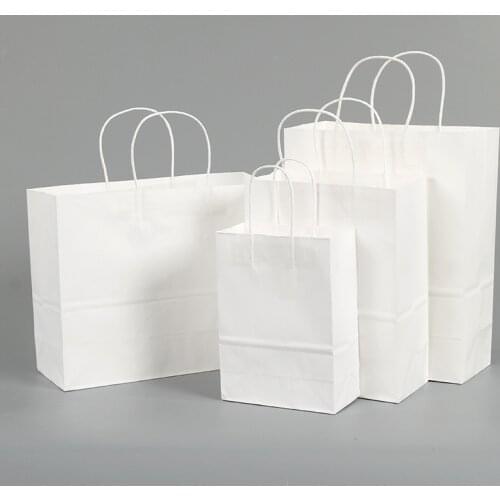10 Pcs/lot Gift Bags With Handles Multi-function White Paper Bags 4 Size Recyclable Environmental Protection Clothes Shoes Bag