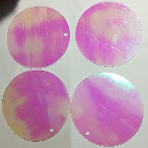 60pcs Large Round Sequins 50mm PVC Flat Paillettes For Crafts Wedding Decoration 1 Side Hole Transparent White AB Confetti