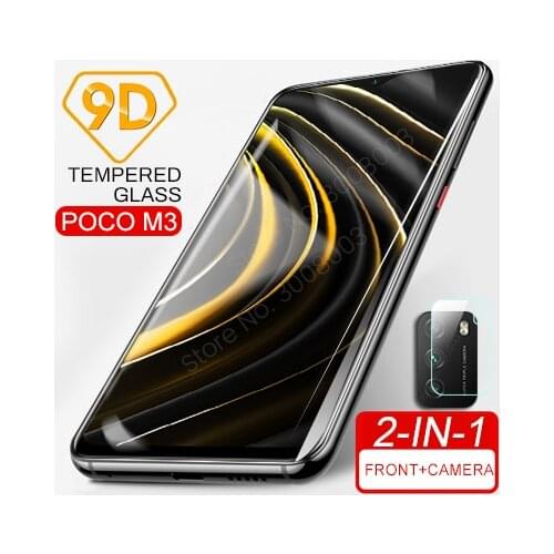 9d full glue cover premium screen protectors tempered glass for xiaomi pocophone poco m3 m 3 pocom3 6.53'' camera lens glass