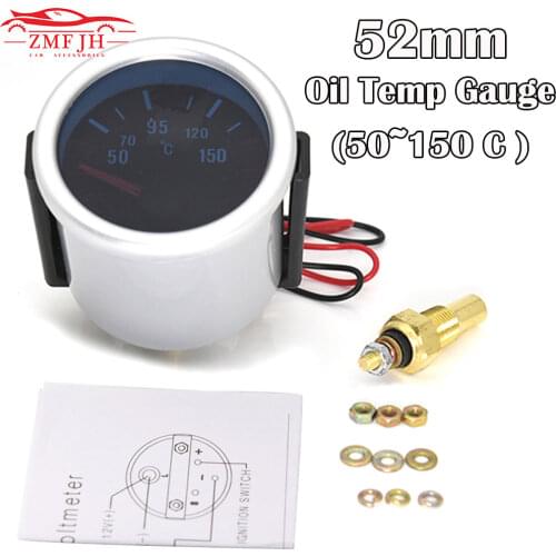 12V Car Auto Oil Temp Gauge 50~150Celsius 2" 52mm Universal White LED Smoke Len Digital Oil Temperature Meter with 1/8NPT Sensor