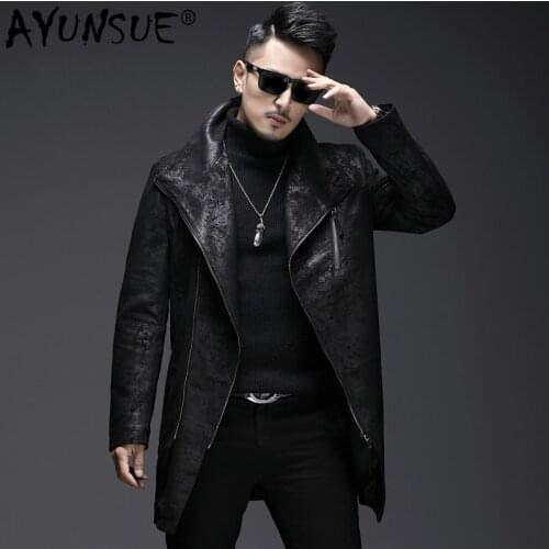 AYUNSUE 2020 Autumn Real Genuine Leather Jacket Men Long 100% Sheepskin Coat Korean Vintage Mens Leather Jackets L18-4701