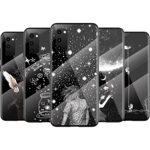 Tempered Glass Cover White Flower Moon Stars For Samsung Galaxy A91 A81 A72 A71 A52 A51 A41 A31 A21 S EU A11 A01 Phone Case