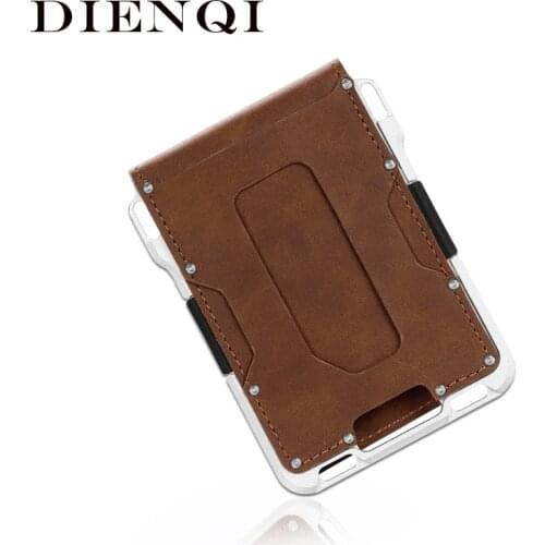 DIENQI Metal Anti-theft Wallet Business Leather Rfid Wallet Credit Card Holder Wolet For Man Purse Boys Wallet tarjetero hombre