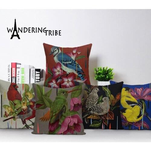 Jungle Bird Cushion Cover Colorful Cactus Throw Pillow Case Flower Decor Home Cushions Cases Linen Decorative Bed Pillows Covers