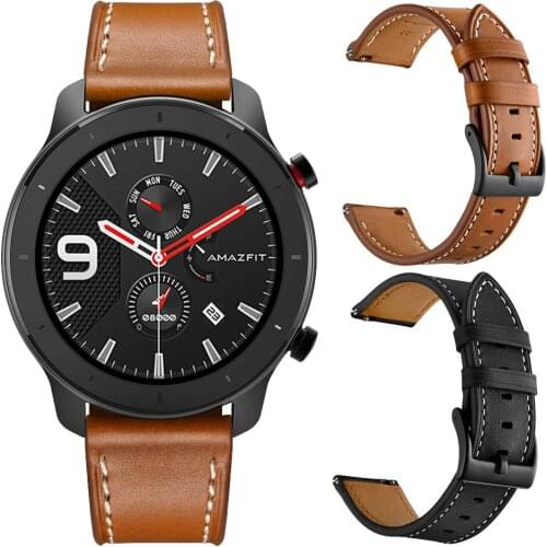 Leather Watchband for Huami Amazfit GTR 47mm 42mm Wrist strap For Amazfit Stratos 3 2 2S /Amazfit Pace Band Bracelet Brown Black