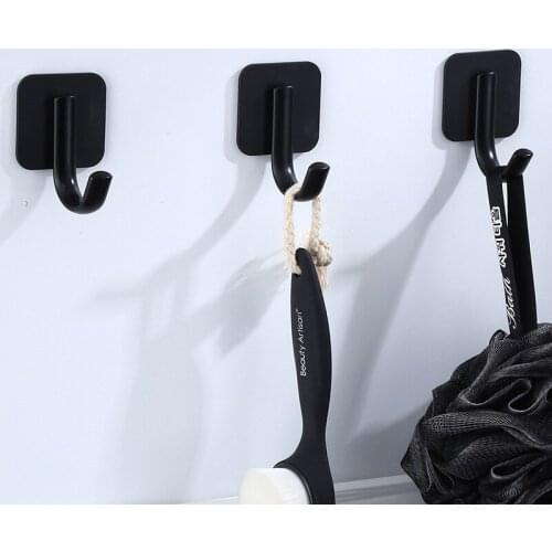 Robe Hooks Nail Free Door Clothes Coat Hat Hanger Black Double Hooks Kitchen Bathroom Rustproof Towel Hooks 304 Stainless Steel