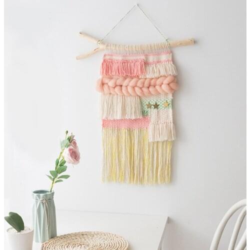 Pink tassel Macrame Bohemian Tapestry Wall Hanging Chic Geometric Art Handicrafts Woven Tapestry For Home Living Room Decoration