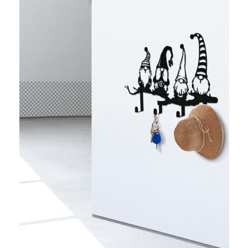 Metal gnome key holder wall-mounted faceless elf key holder with 4 hooks for wall decoration of the entrance cabinet