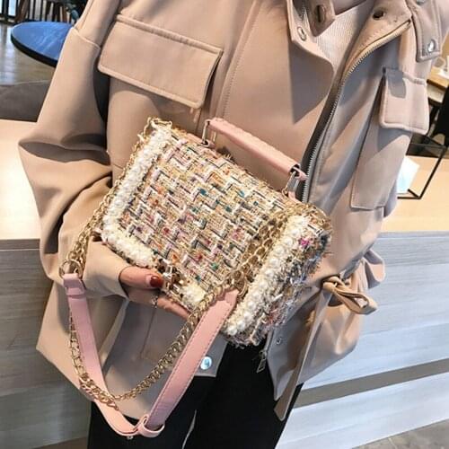 Fashion Women Designer Handbags High-quality Woolen Pearl Ladies Chain Shoulder Messenger Bag Shoulder Crossbody Bag