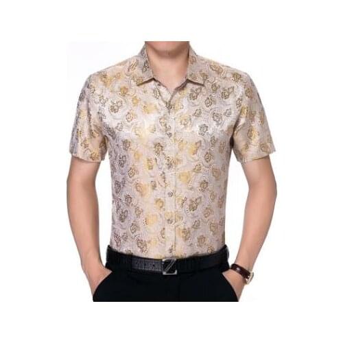 Mens casual Floral Print Short Sleeve silk Shirt | 2018 Brand New Summer Male Single Breasted Fashion Shirt Club Shirt