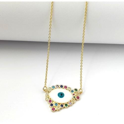 1Pcs New Design Filled Enamel CZ Micro Pave Jewelry Women Fashion Girls Lucky Eye Pendant Necklaces NK480