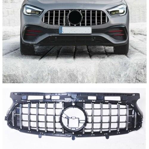 Front Grille For Mercedes-Benz H247 GLA-Class GLA45/35 2020-2021 Deluxe GTR Silver Upper Bumper Hood Vent Mesh Replacement Grill