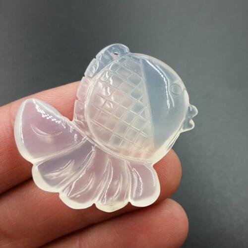 Natural White Chalcedony Hand-carved Goldfish Pendant Fashion Boutique Jewelry Men and Women White Agate Necklace Accessories