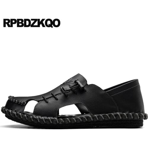 Native men sandals leather summer outdoor black brown slides designer shoes fashion breathable beach water slippers waterproof