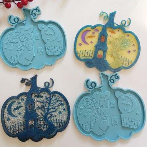 Halloween Pumpkin Resin Silicone Mold with Bat Moon Thanksgiving Epoxy Casting Molds for DIY Jewelry Making Craft Mat Decoratio