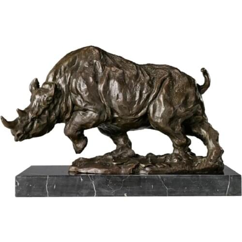 Wildlife Sculpture Rhinoceros Statue Hot Cast Bronze Vintage Wild Animal Figurine Art High End Indoor Decoration Ornaments