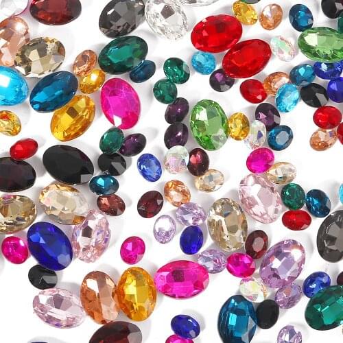 Loose Crystal Rhinestones 6 sizes Various Soild Colors Oval Glue on Acrylic Rhinestone Beads Wedding Dress Diy Decoration