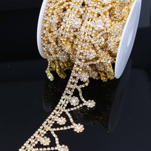 5 Yard Wedding Necklace decoration Sewing Costume Applique Trim Jewelry Beautiful Rhinestone Crystal Gold Tassels Chain Trimming