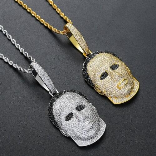 Texas Chainsaw Massacre Leatherface Mask Hip Hop Gilded Iced Out Cubic Zircon Pendant Necklace 24'' Chain Charms Bling Jewelry
