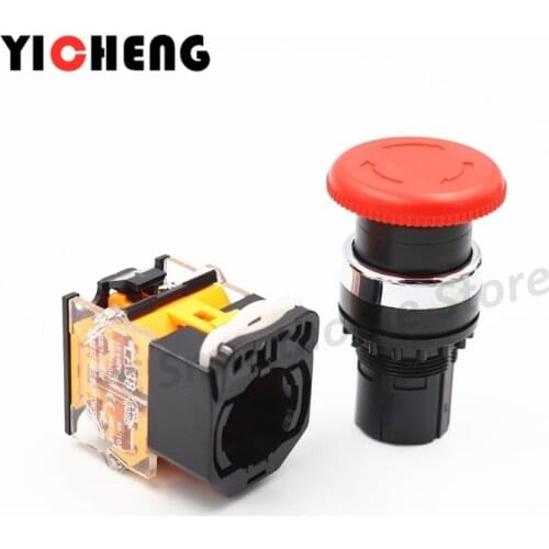 1Pcs mushroom head power switch emergency stop 10A 22mm button switch safe and durable