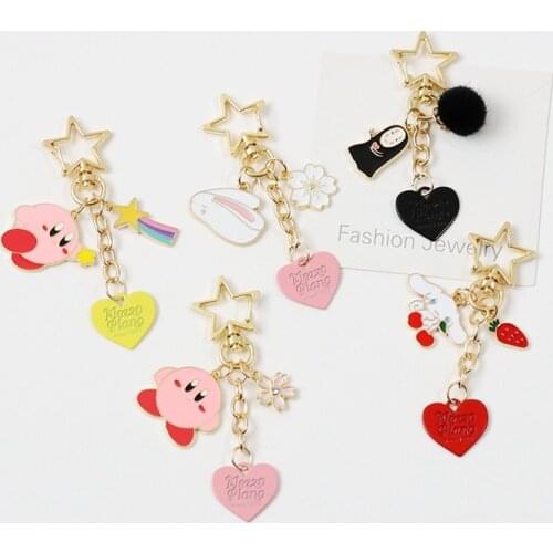 Japanese Game Kawaii Special Pink Orange Kirby Star Adventure Game Animal Pendant Metal Enamel Keychain Aipods Dolls Kids Toys