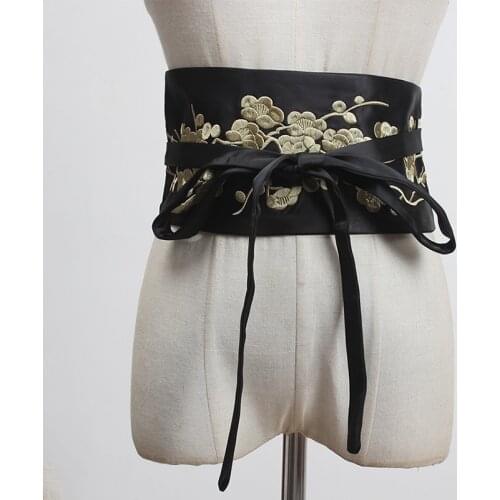 SeeBeautiful Simple Lace Up Knot-bow Embroidery Waist Seal Wide Belts Women Summer Autumn 2020 New Fashion Tide L965