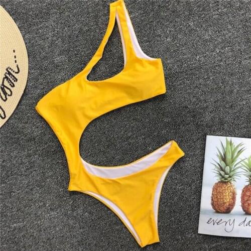 Summer Sexy Women Bikini One-Piece Hollow Bathing Suit Swimwear Swimsuit Monokini One Shoulder Bikini Beachwear Swim Suits