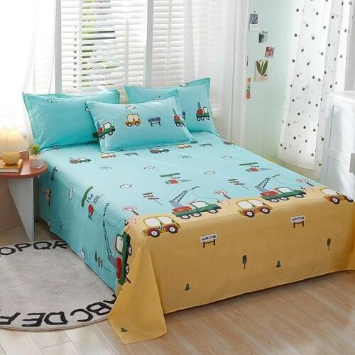 1pcs 100% Cotton Bed Sheet Cartoon Flowers Printed Double Top King Sheets Pure Cotton Single Size Kids Bed Linen (No Pillowcase)