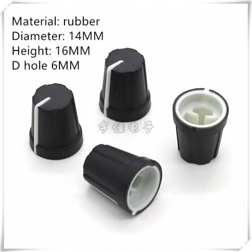 10 Piece 14*16MM 0 degree half shaft Rubber knob potentiometer rotary encoder volume switch knob suitable for D axis 6MM