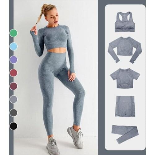 2/3/5PCS Seamless Women Yoga Set Gym Workout Push-up Sportswear Sport Pants Bra High Waist Outfit Yoga Fitness Clothing Suit