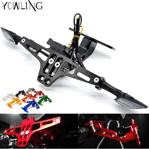 2017 New Adjustable Angle license plate frame adjusted Holder Bracket LED lights for BMW S1000RR S1000R F650GS F800GS R1200ST