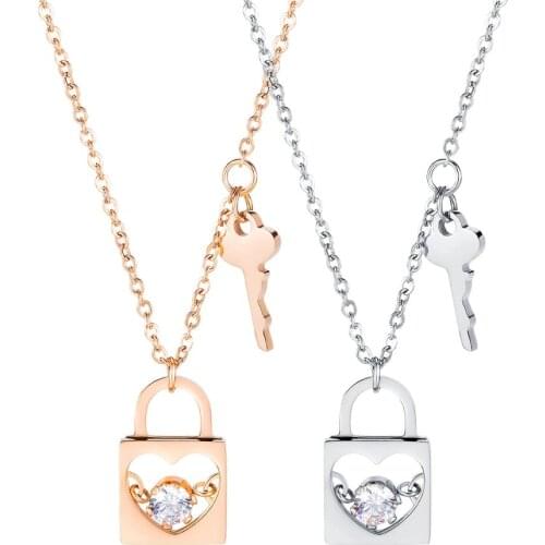 2020 fashion rose gold lock key pendant necklaces for women stainless steel Zircon jewelry aesthetic accessories Christmas gift