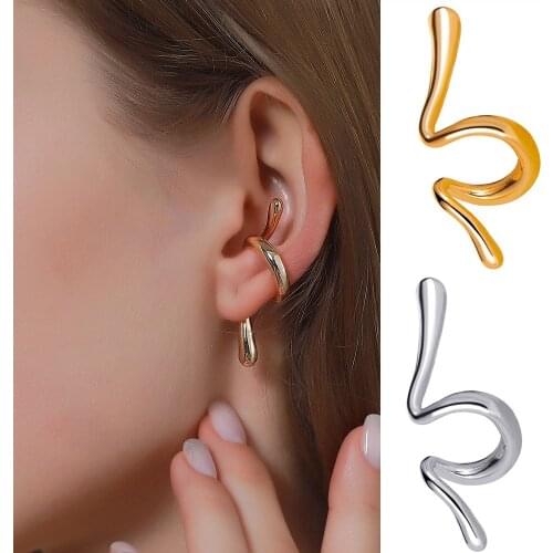 2020 New Design Female Trend Simple Geometric Distortion Irregular Curve Clip Earrings for Women Girl No Pierced Earrings