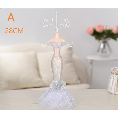 28cm Wedding princess Sequins Gown Mannequin Earring Necklace Stand Display Holder M Size white Ring storage jewelry rack C548