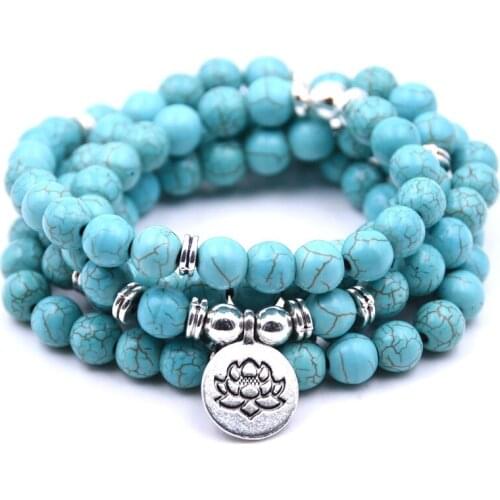 Promotion Natural Stone Bracelet 108 Mala Yoga Necklace Matte Amazonite Prayer Bead Boho Style Jewelry