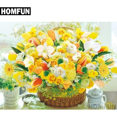 HOMFUN Full Square/Round Drill 5D DIY Diamond Painting "Flowers in pots" 3D Embroidery Cross Stitch 5D Home Decor A01092