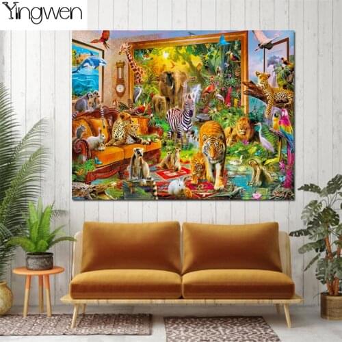 5D Full Diamond Painting 3D Animal Group Photo Home Decoration Tiger Elephant Beads Embroidery Picture Art DIY Cross Stitch Kits