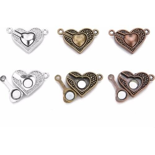 5Pcs/lot Antique Metal Clasps Heart Magnetic Clasps For Jewelry Making Lock Beads Pendant DIY Bracelet Jewelry Findings
