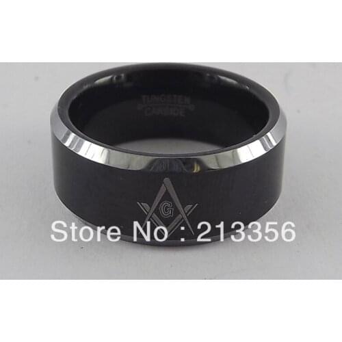 Free Shipping !Cheap Price Promotion Sales! USA Hot Selling Mens New Tungsten Carbide Black Masonic Square & Compass Mason Ring