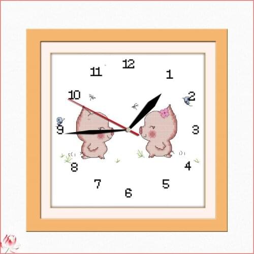 Pig Lovers Clocks And Watches Cross Stitch Kits Counted Canvas Embroidery Sets 11CT 14CT DIY Handmade Needlework Home Decoration