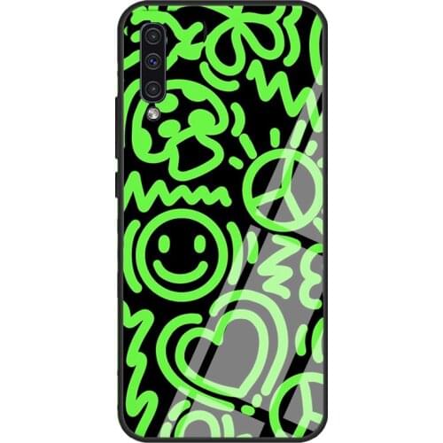Happy Face Hippie Indie Psychedelic Y2K Tempered Glass Case For Samsung A52 A12 A32 A42 A72 A31 A51 A71 A40 A50 A70 A20e A21S